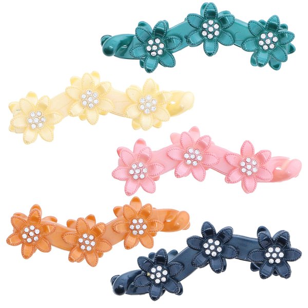 Multi Flower Shaped Pearlized Banana Clip With Stones - Set of 5