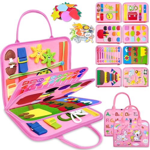 Exorany Busy Board Montessori Toys for 1 2 3 4 Year Old Girl Birthday Gifts, Toddler Girl Toys Age 1-2, 2-4, Busy Book Sensory Toys for Toddlers 1-3, Learning Educational Activities Travel Toy