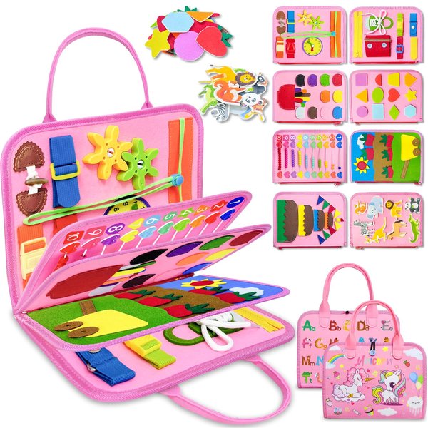 Exorany Busy Board Montessori Toys for 1 2 3 4 Year Old Girl Birthday Gifts, Toddler Girl Toys Age 1-2, 2-4, Busy Book Sensory Toys for Toddlers 1-3, Learning Educational Activities Travel Toy