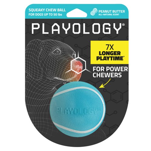 Playology Squeaky Chew Ball for Dogs | Engaging All-Natural Peanut Butter Scented Dog Toy for Medium Dogs up to 50lbs | Squeak, Fetch, and Play!