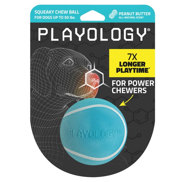 Playology Squeaky Chew Ball for Dogs | Engaging All-Natural Peanut Butter Scented Dog Toy for Medium Dogs up to 50lbs | Squeak, Fetch, and Play!