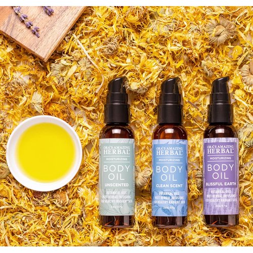 Body Oil Travel Size Variety Set, Hydrate Dry Skin, Massage Oil with Essential Oils, Moisturizing Body Oils for Men and Women, Ora’s Amazing Herbal (Pack of 3, 2.0 Fl Oz ea)