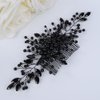 Teyglen Black Crystal Bridal Hair Comb Black Rhinestone Headpiece Handmade Black Pearl Flower Hair Piece Wedding Hair Accessories for Women Party Prom Festival