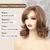 SEVENCOLORS Short Blonde Wavy Wigs for White Women Natural Layered Curly Bob Wigs Side Part Synthetic Hair Brown Wigs for Women