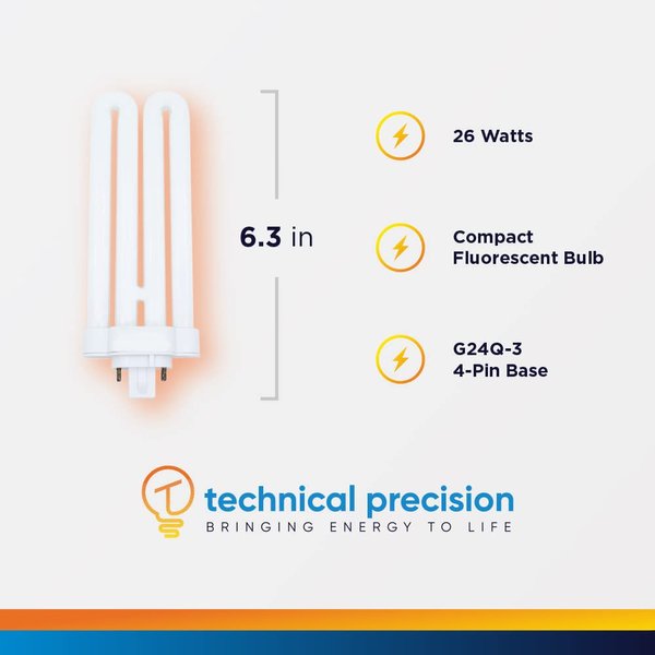 Replacement for Cooper Lighting R18 FML-26W/64/4P Light Bulb by Technical Precision - 26W CFL 4 Pin Bulbs - Compact Fluorescent Light Bulb with 6.30 Inch Overall Length - 1 Pack