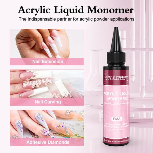 JIASHENG 4.06 fl.oz Monomer, Monomer Acrylic Nail Liquid for Acrylic Powders Liquid Monomer for Acrylic Nails, Acrylic Monomer Liquid Suitable Nail Salon Home DIY Use