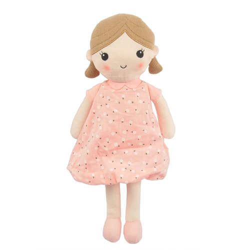 Linzy Toys, Soft Plush Light Pink Blue Emily Rag Doll for Girl, 15" My First Rag Doll, Muñecas de Trapo para Niña, Embroidered Face, Safe for All Ages (89835)