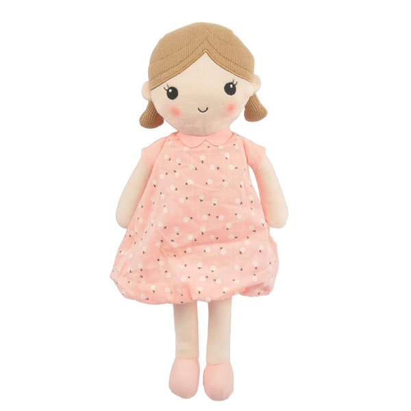 Linzy Toys, Soft Plush Light Pink Blue Emily Rag Doll for Girl, 15" My First Rag Doll, Muñecas de Trapo para Niña, Embroidered Face, Safe for All Ages (89835)