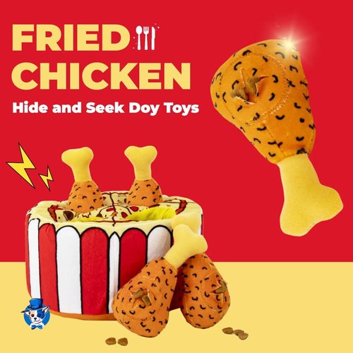 WapaW Dog Toys - Pizza Fried Chicken Interactive Dog Squeaky Toys, Snuffle Hide and Seek Dog Toy, Dog Stress Relief Hide Treat Food Puzzle Toys, Dog Birthday Gift Toy for Boredom