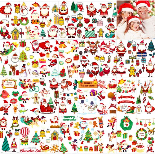 210+ Christmas Temporary Tattoos for Kids - 30 Sheets Christmas Tattoos Cute Designs for Merry Christmas Party Favors, Stocking Stuffer, Christmas Eve Gift, Xmas Tree + Lights, Santa, Christmas Tattoos Sticker for Christmas Holiday Birthday Party Decorati