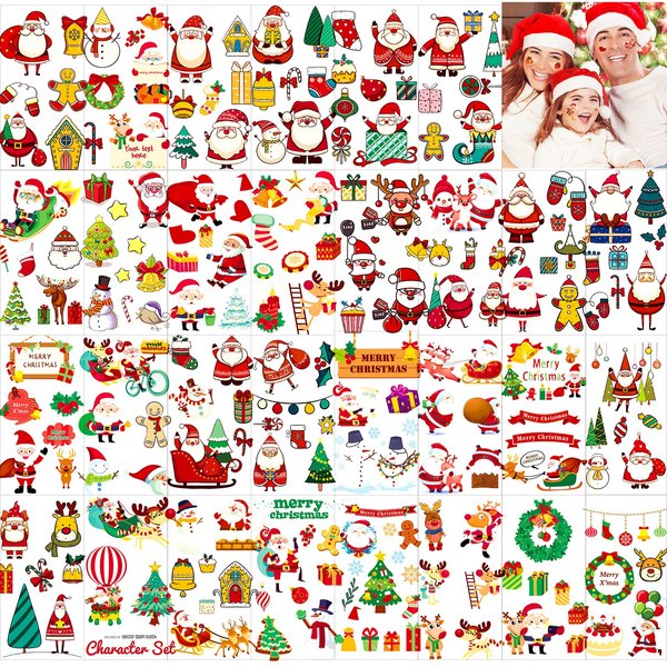 210+ Christmas Temporary Tattoos for Kids - 30 Sheets Christmas Tattoos Cute Designs for Merry Christmas Party Favors, Stocking Stuffer, Christmas Eve Gift, Xmas Tree + Lights, Santa, Christmas Tattoos Sticker for Christmas Holiday Birthday Party Decorati