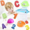 Bath Toy Sets, 36 Foam Bath Letters and Numbers, Floating Squirts Animal Toys Set with Fishing Net and Organizer Bag, Fish Catching Game for Babies Infants Toddlers Bathtub Time