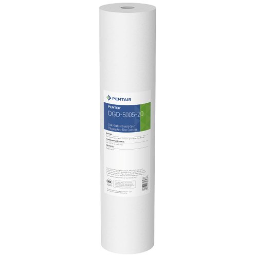 Pentair Pentek DGD-5005-20 Big Blue Water Filter, 20-Inch Whole House Sediment Filter Cartridge Replacement, Dual-Gradient Density Spun Polypropylene, 20" x 4.5", 5 Micron, Pack of 1, White