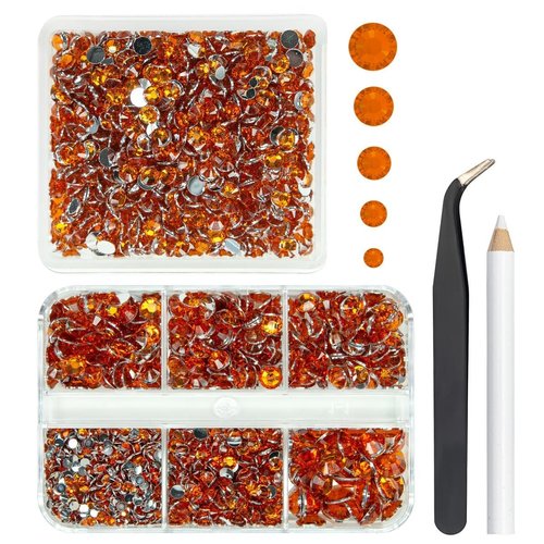 qiipii 2 Boxes 3060PCS Orange Resin Rhinestones Crystal Topaz Orange Resin Rhinestones Crystals Diamonds 2mm-6mm Non-Hotfix Gems Stones for Nails Tumblers Mugs Bottles DIY Crafts Body Face Eyes Makeup