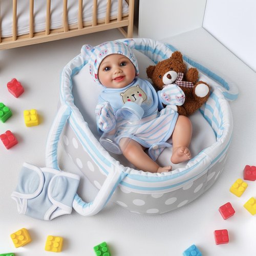 BABESIDE 8 Pcs Baby Doll Clothes with Bassinet for 8-9-10 inch Baby Dolls, Baby Doll Clothes Outfit Accessories fit Newborn Baby Doll Boys