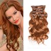 viviaBella Copper Red Body Wave Clip in Hair Extensions 18" Human Hair Brazilian Virgin Hair Double Weft 7 Pcs/lot 120g/set 16 Clips (120g 18", Copper Red)
