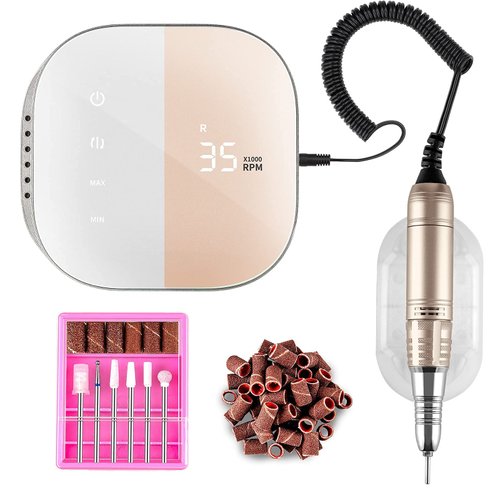 Madenia Professional Nail Drill Machine for Acrylic Nails, 35000RPM Compact Cute Electric Nail Drills with Touch Screen Efile Nail Drill E File Kit for Salon Home Manicure Pedicure Use, Pink