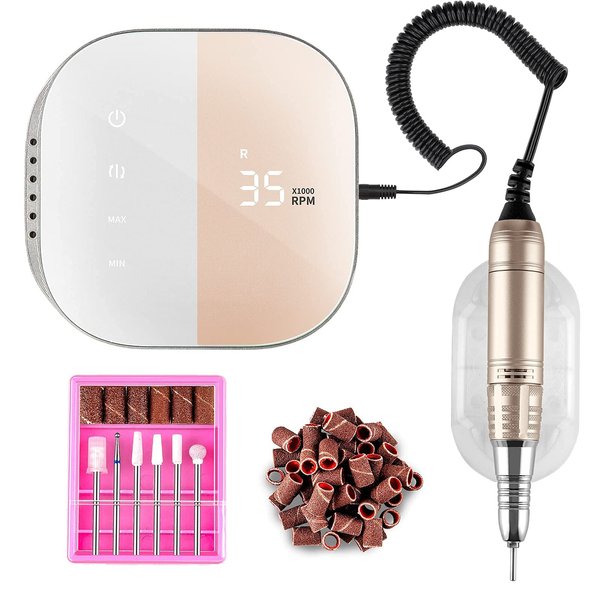 Madenia Professional Nail Drill Machine for Acrylic Nails, 35000RPM Compact Cute Electric Nail Drills with Touch Screen Efile Nail Drill E File Kit for Salon Home Manicure Pedicure Use, Pink