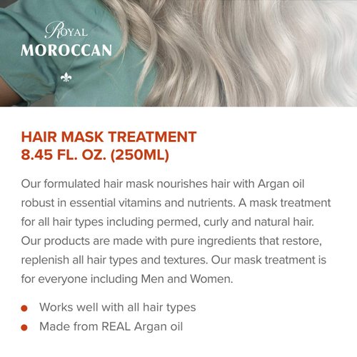 Royal Moroccan Hair Mask Treatment for Dry Hair - Moisturizing, Repairs, Restores Strength 250 ml / 8.45 fl.oz, Argan Oil for Color Treated, Frizzy Hair