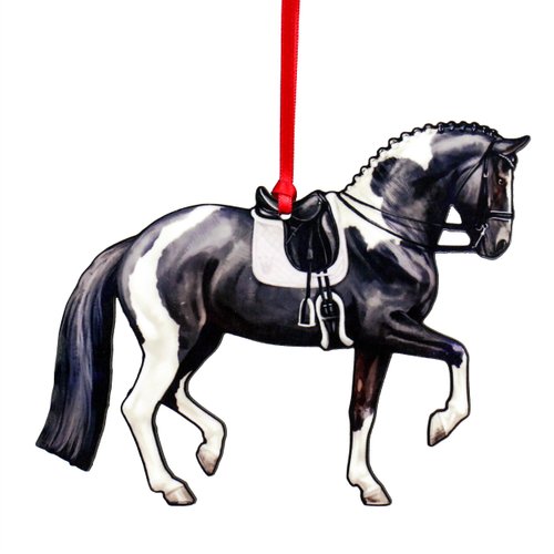 Dressage Horse Christmas Ornaments, Horse Gifts for Women, Horse Ornament Decor (Black and White Tobiano)