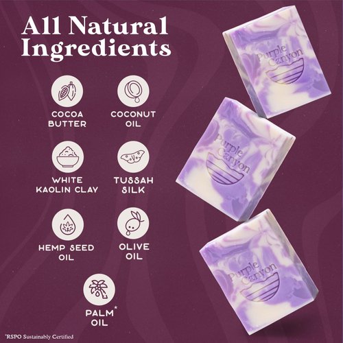 PURPLE CANYON 3 Pack of Handmade Soaps 4 Ounces Each | Bar Soap with Lavender Essential Oil, Cocoa Butter, and Olive Oil | Perfect Moisturizing Skin Care Lavender Gift Set