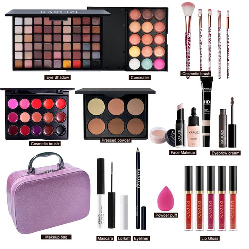 KARUIZI All in One Makeup Kit,Makeup Kit for Women, Teens and Girls, All-in-One Set with Eyeshadow Palettes, Lipsticks, Brushes, Storage Bag,Makeup gift set girls makeup sets ages 8-12 (Purple)
