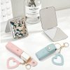 DIYBravo 2 pcs Lipstick Cases Keychain Chapstick Case Holder Lip Balm Sleeves Pouch with Mirror Heart Shaped, Portable Leather Lip Gloss Mini Bags Stocking Stuffers (pink+turquoise)