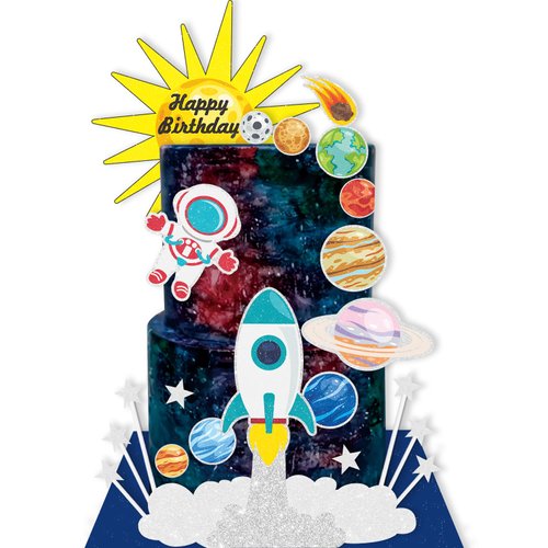 Outer Space Solar System Happy Birthday Astronaut Rocket Cake Topper Birthday Cake Decorations for Outer Space Theme Birthday Party Baby Shower Party Supplies