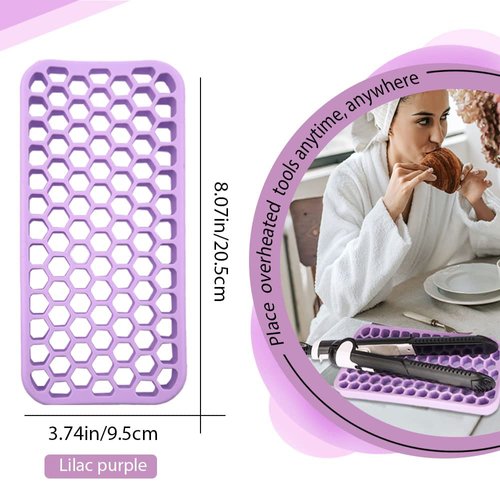 Small Silicone Pad for Curling Iron, Thicker Heat Resistant Silicone Mat for Hair Tools, Portable Hair Styling Tool Rest Holder for Straightener, Hair Dryer, Flat Iron (Purple)