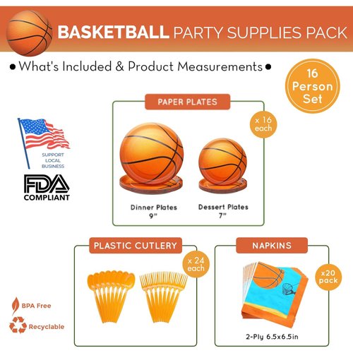 Basketball Party Supplies Packs (100 Pieces for 16 Guests) - Basketball Party Supplies, Sports Party Supplies, Basketball Party Decorations, Basketball Birthday, Party Decor for Adults, Blue Orchards