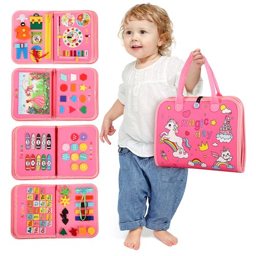 AJsupojouet Toddler Busy Board，Busy Book Montessori Toys，Toys for 3 Year Old Girl Birthday Gift，Sensory Bins Toys，Learning Toys，Preschool Learning Activities Book Airplane Travel Essential Kid Toys