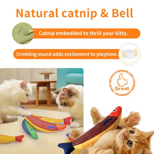 Cat Toys 3 Pack Catnip Saury Fish Toys Cat Toys Fish Interactive Cat Toy Catnip Crinkle Sound Toys，Catnip Toys for Cats 9.5 Inch Suitable for All Kinds of Cats