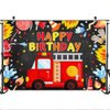 Mocsicka Fireman Birthday Backdrop 7x5ft Fire Truck Happy Birthday Party Decorations Banner Fireman Theme Kids Bday Background Boys Birthday Party Supplies