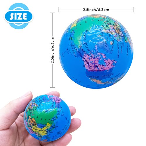 24 PCS Globe Squeeze Balls,2.5 Inch Stress Ball,Pressure Relieving Health Balls,Foam Squeeze Balls for Kids,School,Classroom,Party Favors