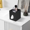 Cretkhp Tissue Box Cover, PU Leather Square Tissue Box Holder with Storage Tray for Bathroom Vanity Countertop Night Stands Bedroom Office Desk, Stylish Tissue Holder Decorative Organizer (Black)