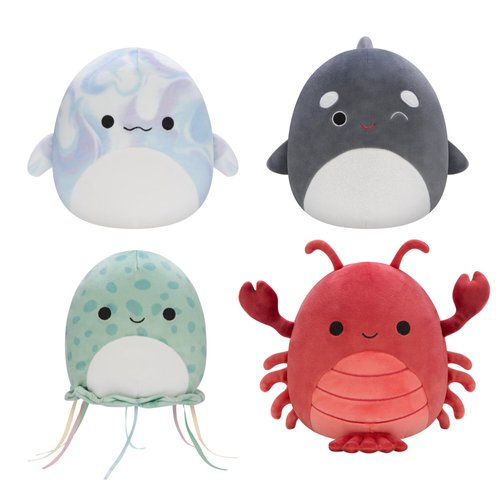 Squishmallows Original 7-Inch Sealife Box Set – Forina Green Spotted Jellyfish, Kai Orca Whale, Laslow Blue Marbled Beluga, Lorono Red Lobster – Official Jazwares Plush (Little)