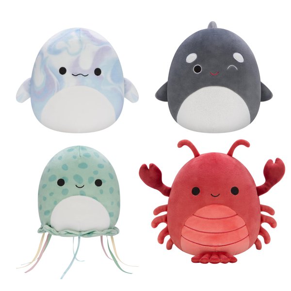 Squishmallows Original 7-Inch Sealife Box Set – Forina Green Spotted Jellyfish, Kai Orca Whale, Laslow Blue Marbled Beluga, Lorono Red Lobster – Official Jazwares Plush (Little)
