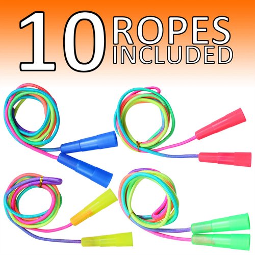 Elcoho 10 Pack Kids Rainbow Jump Rope Set Jumping Ropes Vibrant Skipping Ropes for Kids Outdoor Fun, Party Favors, 7.2 Feet