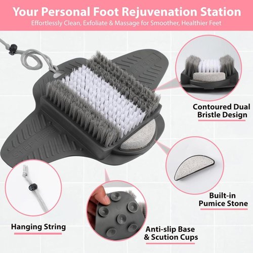 Efforest Shower Foot Scrubber Mat with Pumice Stone - Cleans, Smooths & Removes Dead Skin on Foot Without Bending, Foot Callus Remover with Non-Slip Suction Cups, Foot Scraper for Shower & Bathtub
