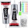 Cludoo B7000 Glue Clear with Precision Tip, 2pcs 130ml / 4.4 Fl Oz B7000 Rhinestone Glue Fabric Glue with Rhinestone Dotting Pen Tool, Wax Pencil, Tweezer, Jewelry Glue for (2PCS,4.4 Fl Oz)