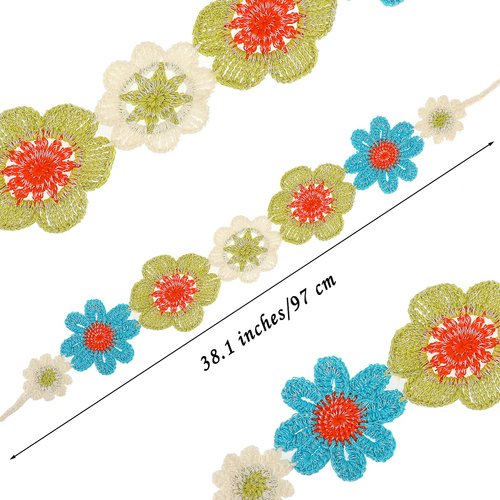 Crochet Bandana for Women, Hippie Headband Knit Head Scarf Bands Wide Knitted Floral Crochet Headwrap Hair Accessories for Women and Girls(Blue+green)