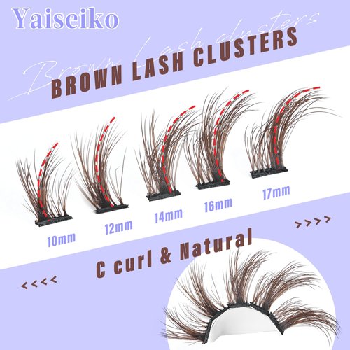 Dark Brown Lash Clusters Wispy Eyelash Extensions Brown Lash Extensions C Curl Eyelash Clusters 10-17MM Natural Lash 70 Pcs Cluster Lash Pack by Yaiseiko（7 Pairs）