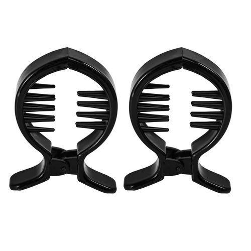 Beatifufu 2Pcs Black Round Inner Toothed Hair Clip Fish Tail Clip Ponytail Holder Strong Tension Hair Claw for Secure Styling and Everyday Use