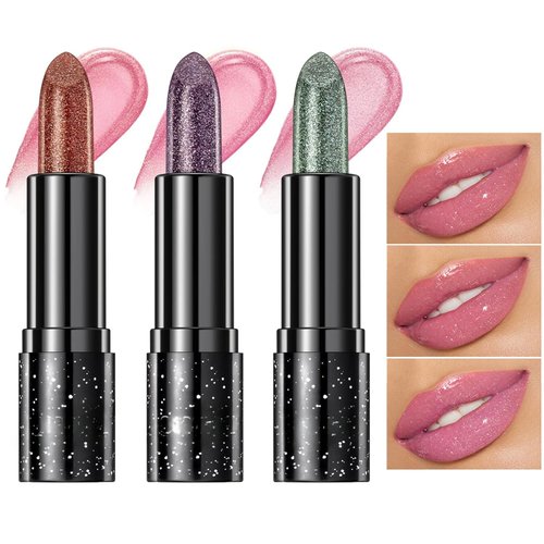 OFOCASE 3pcs Magic Color Changing Lipstick, Sparkling Glitter Lipstick Shine Jelly Lipstick Glossy Shimmer Long Lasting Nutritious Plumping Lip Balm Lips Moisturizer