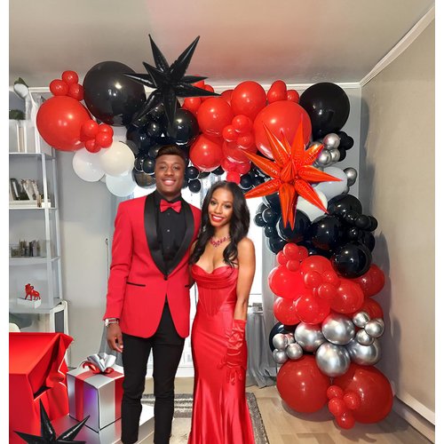 FROUFING Red and black white silver balloon garland arch kit 134 Pcs with mylar star balloons for graduation Day anniversary birthday red carpet party supplies decorations