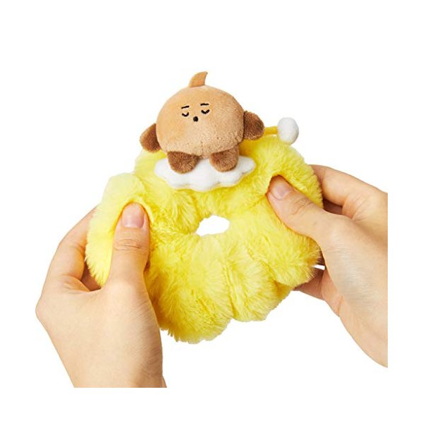 BT21 Dream of Baby SHOOKY Character Scrunchie Elastic Hair Tie Band Accessories for Women and Girls, Yellow/Brown