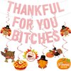 TF Girly Friendsgiving Party Decorations with Hanging Swirls, Pink Glitter Friendsgiving Decorations for Girl Home Office, Friendsgiving Banner, Thanksgiving Decorations for Mantel Fire Place Party