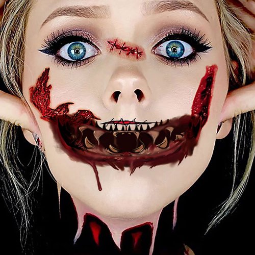 Halloween Tattoo Stickers 10PCS Clown Horror Mouth Tattoo Stickers Decal, Halloween Temporary Tattoos Face Body Makeup Decals Prank Props for Halloween Cosplay Party Decorations