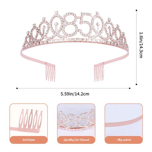 JasperKino 85th Birthday Sash and Tiara Set Rose Gold Birthday Sash Crown Birthday Party Favors Supplies for Birthday Party