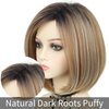 RENERSHOW Short Ombre Blonde Bob Wigs for Women 12 inch Cute Straight Bob Wigs for Girls Mixed Blonde Highlight Synthetic Wig Pixie Cut Hair Replacement Wigs